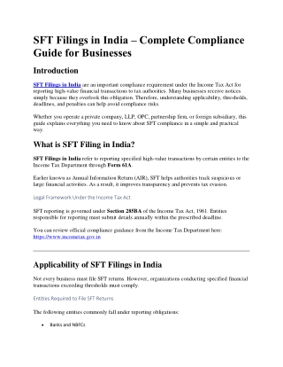 SFT Filings in India