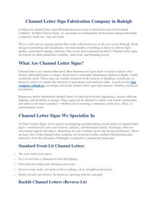 Channel Letter Sign Fabrication Company in Raleigh