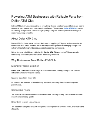 Powering ATM Businesses with Reliable Parts from Dollar ATM Club