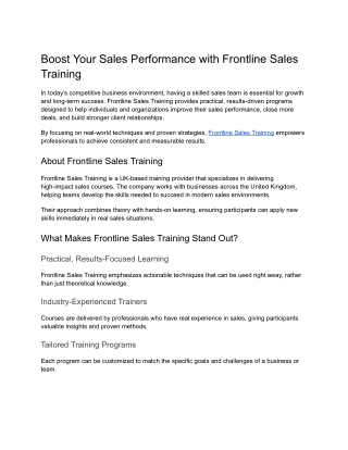 Boost Your Sales Performance with Frontline Sales Training