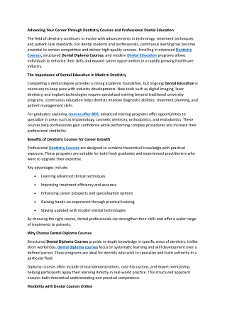 Advancing Your Career Through Dentistry Courses and Professional Dental Education