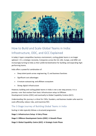 How to Build and Scale Global Teams in India:  Infrastructure, ODC, and GCC
