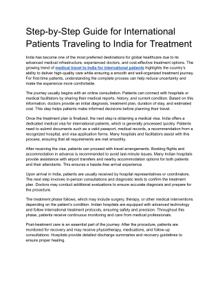 Step-by-Step Guide for International Patients Traveling to India for Treatment