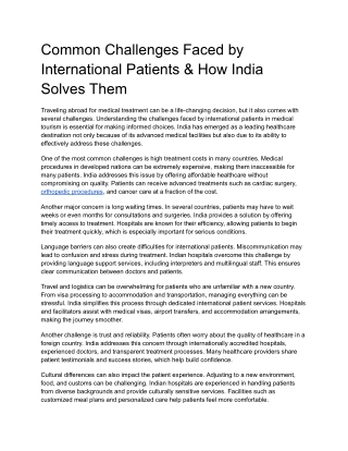 Common Challenges Faced by International Patients & How India Solves Them