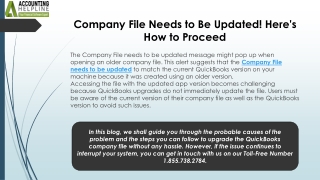 Effective Ways to Fix Company File Needs to Be Updated Issue