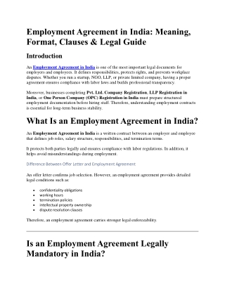 Employment Agreement in India