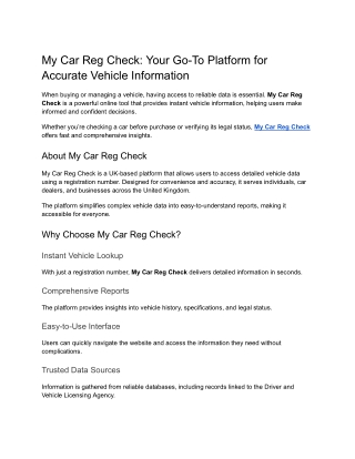 Your Go-To Platform for Accurate Vehicle Information - My Car Reg Check