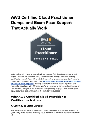 AWS Certified Cloud Practitioner Dumps and Exam Pass Support That Actually Work