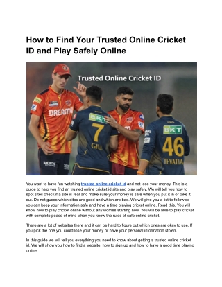 How to Find Your Trusted Online Cricket ID and Play Safely Online