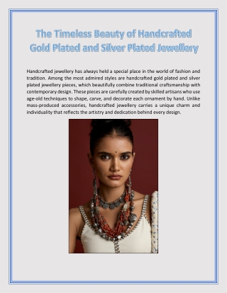 The Timeless Beauty of Handcrafted Gold Plated and Silver Plated Jewellery