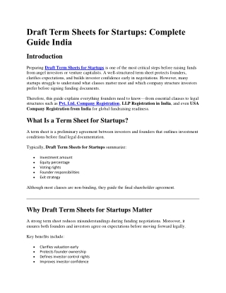 Draft Term Sheets for Startups