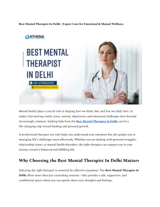 Best Mental Therapist In Delhi Expert Care for Emotional & Mental Wellness