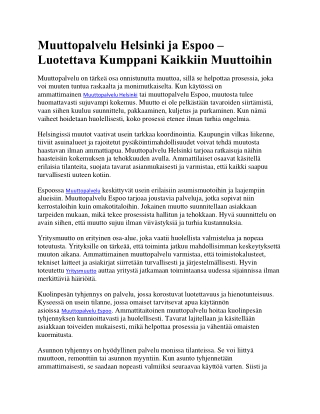 Muuttopalvelu Helsinki ja Espoo – Luotettava Kumppani Kaikkiin Muuttoihin
