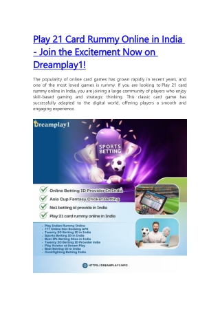 Play 21 Card Rummy Online in India - Join the Excitement Now on Dreamplay1!