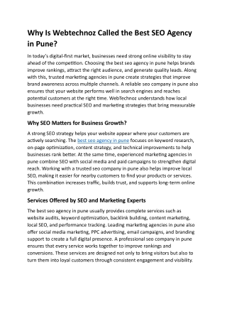Why Is Webtechnoz Called the Best SEO Agency in Pune?
