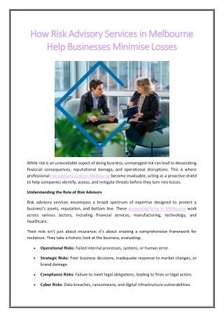 How Risk Advisory Services in Melbourne Help Businesses Minimise Losses