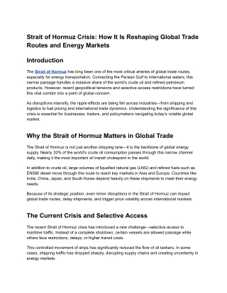 Strait of Hormuz Crisis Impact on Global Trade Routes, Crude Oil & EN590 Diesel
