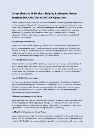 Comprehensive IT Services Helping Businesses Protect Sensitive Data And Optimize Daily Operations