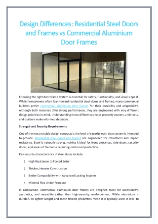 Design Differences Residential Steel Doors and Frames vs Commercial Aluminium Door Frames