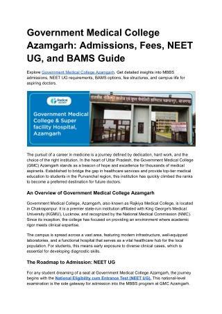 Government Medical College Azamgarh_ Admissions, Fees, NEET UG, and BAMS Guide