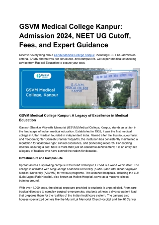 GSVM Medical College Kanpur_ Admission 2024, NEET UG Cutoff, Fees, and Expert Guidance