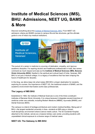 Institute of Medical Sciences (IMS), BHU_ Admissions, NEET UG, BAMS & More