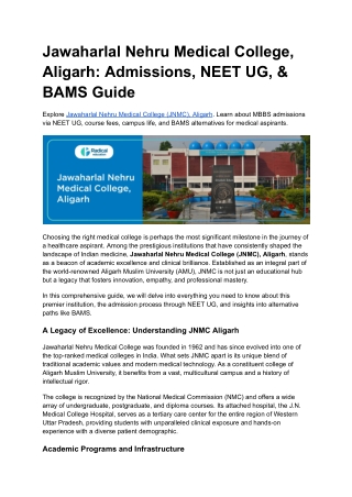 Jawaharlal Nehru Medical College, Aligarh_ Admissions, NEET UG, & BAMS Guide