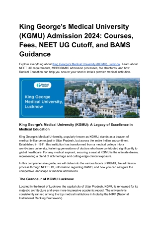 King George’s Medical University (KGMU) Admission 2024_ Courses, Fees, NEET UG Cutoff, and BAMS Guidance