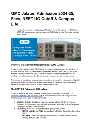 GMC Jalaun_ Admission 2024-25, Fees, NEET UG Cutoff & Campus Life