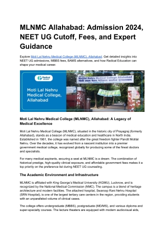 MLNMC Allahabad_ Admission 2024, NEET UG Cutoff, Fees, and Expert Guidance