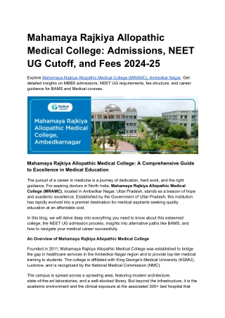 Mahamaya Rajkiya Allopathic Medical College_ Admissions, NEET UG Cutoff, and Fees 2024-25