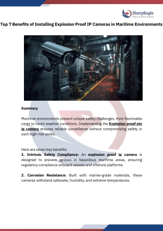 Top 7 Benefits of Installing Explosion Proof IP Cameras in Maritime Environments