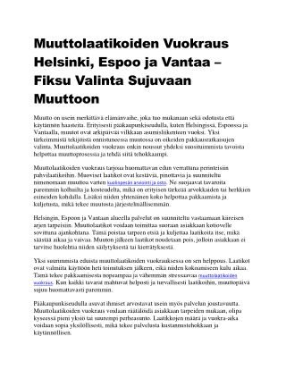 Muuttolaatikoiden Vuokraus Helsinki, Espoo ja Vantaa – Fiksu Valinta Sujuvaan Muuttoon