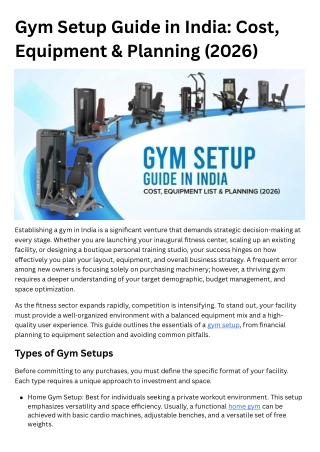 Gym Setup Cost in India – Equipment & Planning Guide