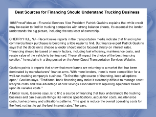 Best Sources for Financing Should Understand Trucking