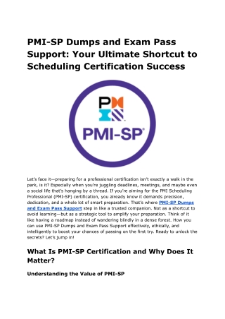 PMI-SP Dumps and Exam Pass Support_ Your Ultimate Shortcut to Scheduling Certification Success
