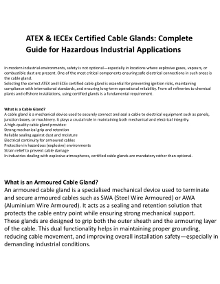 ATEX & IECEx Certified Cable Glands