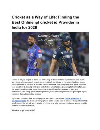 Cricket as a Way of Life_ Finding the Best Online ipl cricket id Provider in India for 2026