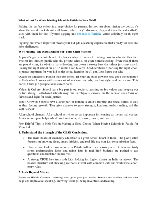 What to Look for When Selecting Schools in Patiala for Your Child