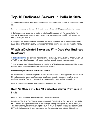 Top 10 Dedicated Servers in India in 2026