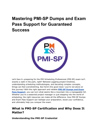 Mastering PMI-SP Dumps and Exam Pass Support for Guaranteed Success