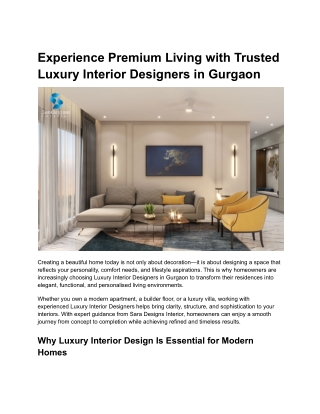 Experience Premium Living with Trusted Luxury Interior Designers in Gurgaon