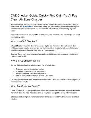 Quickly Find Out If You’ll Pay Clean Air Zone Charges - CAZ Checker Guide
