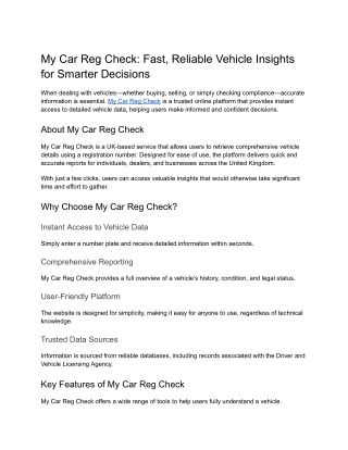 Fast, Reliable Vehicle Insights for Smarter Decisions - My Car Reg Check