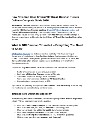 NRI Darshan Tirumala Booking Guide 2026