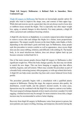 Thigh Lift Surgery Melbourne A Refined Path to Smoother, More Contoured Legs