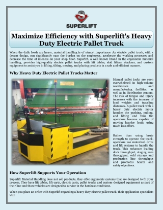 Maximize Efficiency with Superlift's Heavy Duty Electric Pallet Truck