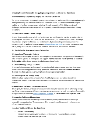 Emerging Trends in Renewable Energy Engineering