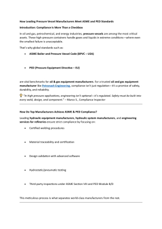 How Leading Pressure Vessel Manufacturers Meet ASME and PED Standards