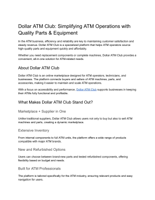 Simplifying ATM Operations with Quality Parts _ Equipment - Dollar ATM Club
